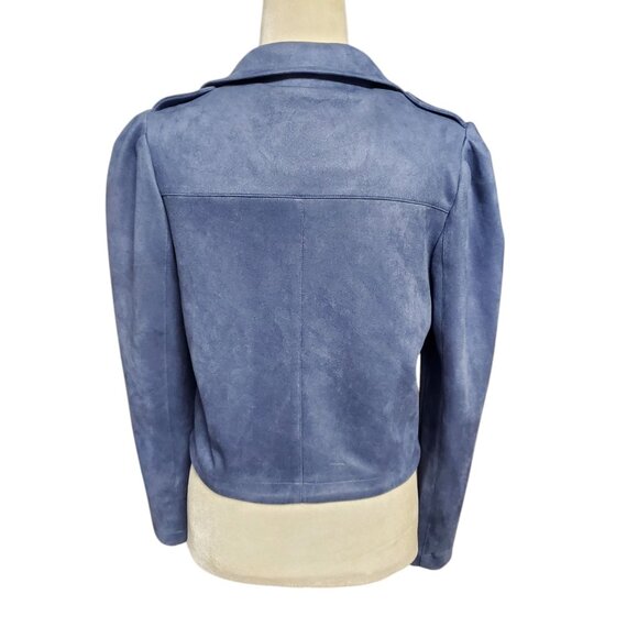 LC Lauren Conrad Soft Moto Jacket Faux Suede Blue Size Small - Picture 6 of 12